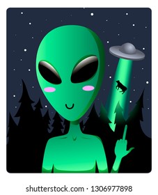 An alien showing the middle finger