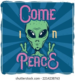 An alien showing peace with his hands