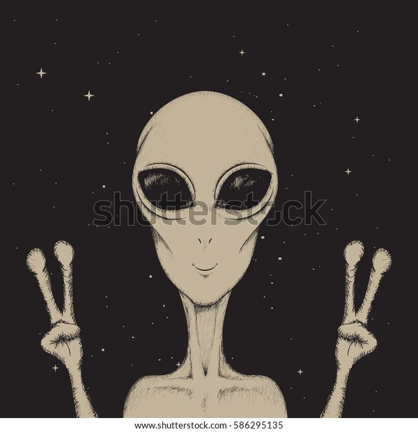 Alien Showing Peace Signspace Lifecolor Hand Stock Vector (Royalty Free ...