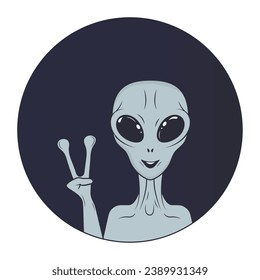 Alien shows a peace sign.
Gradient. Vector illustration.