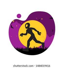 Alien silhouette Halloween logo concept