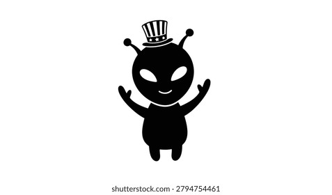 Alien Silhouette With Uncle Sam Hat On White Background