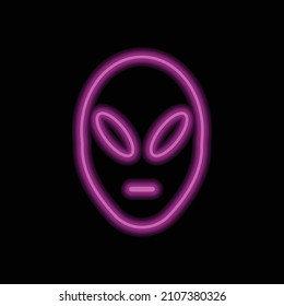 Alien simple icon vector. Flat desing. Purple neon on black background.ai