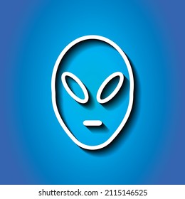 Alien simple icon vector. Flat desing. White icon with shadow on blue background.ai