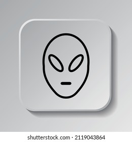 Alien simple icon vector. Flat desing. Black icon on square button with shadow. Grey background.ai