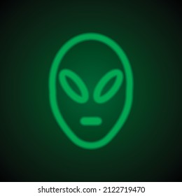 Alien simple icon vector. Flat desing. Green neon on black background with green light.ai