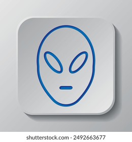 Alien simple icon vector. Flat design. Paper cut design. Cutted blue symbol with shadow. Gray badge button, gray background.ai