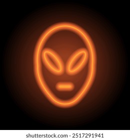 Alien simple icon vector. Flat design. Orange neon on black background.ai