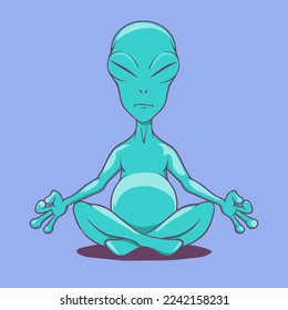 Alien sits in lotus pose