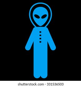 Alien Skafander vector icon. Style is flat blue symbol, rounded angles, black background.