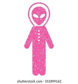 Alien Skafandr grainy textured icon for overlay watermark stamps. Flat symbol with scratched texture. Dotted vector pink ink rubber seal stamp with grunge design on a white background.