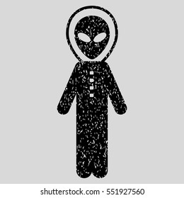 Alien Skafandr grainy textured icon for overlay watermark stamps. Flat symbol with unclean texture. Dotted vector black ink rubber seal stamp with grunge design on a light gray background.