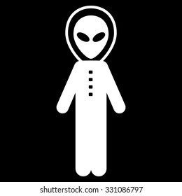 Alien Skafandr vector icon. Style is flat white symbol, rounded angles, black background.