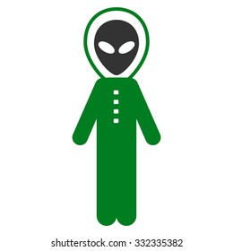 Alien Skafandr vector icon. Style is flat bicolor green and gray symbol, rounded angles, white background.