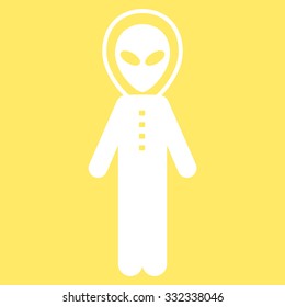 Alien Skafandr vector icon. Style is flat white symbol, rounded angles, yellow background.