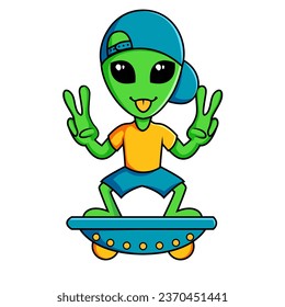 Alien skate and ufo vector illustration 