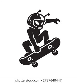 Alien skateboarder performing trick illustration