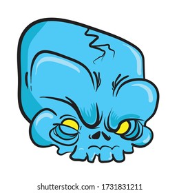 alien skull cartoon illustration, doodle isolated on white