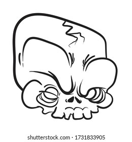 alien skull cartoon illustration, doodle isolated on white