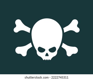 Alien skull with crossbones. Jolly roger pirate flag. Extraterrestrial emblem. Vector logo illustration.