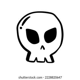 Alien skull hand drawn line design vector. Monster character symbol. 