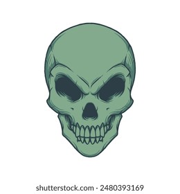 Alien skull illustration. Green skull logo emblem vector. Isolated on white background.