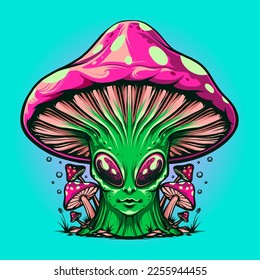 alien skull samurai mushroom vector