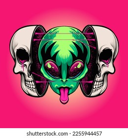 alien skull samurai mushroom vector