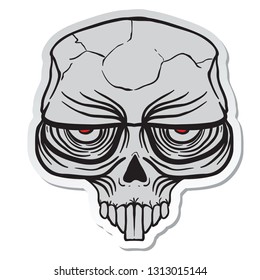 alien skull sticker cartoon illustration isolated on white