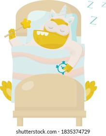 Alien is sleeping and dreaming about space. Space vector alien illustration