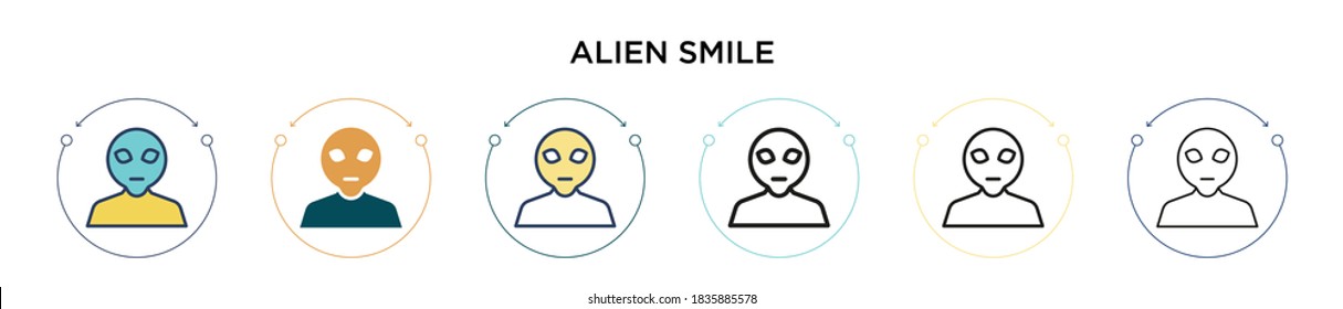 Alien smile icon in filled, thin line, outline and stroke style. Vector illustration of two colored and black alien smile vector icons designs can be used for mobile, ui, web