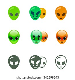 Alien Smiles Set. Alien emoji in different styles