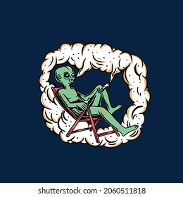 alien smoke weed illustration design vector