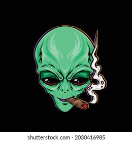 alien smoking blunt cartoon stoned face and high weed