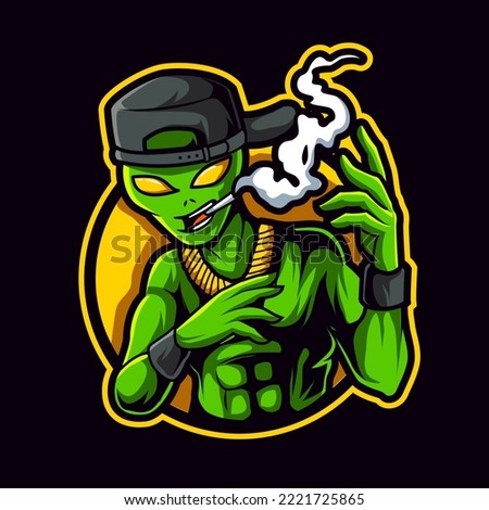 alien smoking mascot logo vector illustration