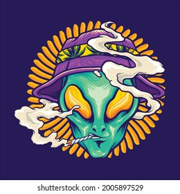 Alien Smoking Summer Holiday Vector illustrations for your work Logo, mascot merchandise t-shirt, stickers and Label designs, poster, greeting cards advertising business company or brands.