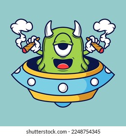 Alien smoking weed cartoon character