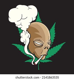 Alien smoking weed cartoon vector