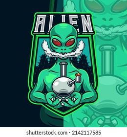 Alien Smoking Weed Mascot Logo Template