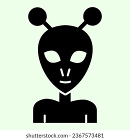 Alien solid icon. Extraterrestrial foreigner with oval face and large eyes glyph style pictogram on white background. Exploration signs for mobile concept and web design. Vector graphics