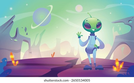 Alienígena. Fundo de espaço com bonitinho mascote de desenhos animados espaço alienígena exato vetor modelo
