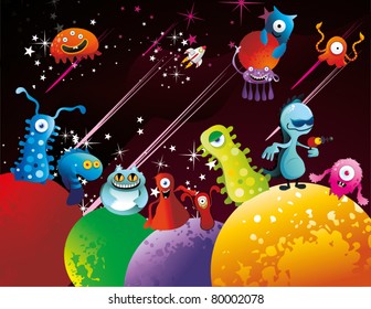 alien space characters vector