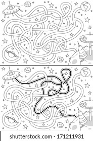 Alien space maze for kids with a solution