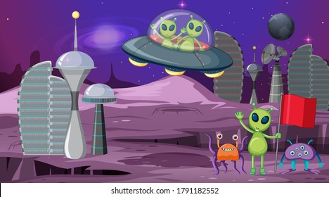 Alien in space scene illustration