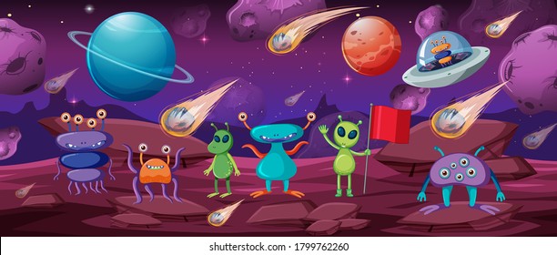 Alien In Space Scene Illustration