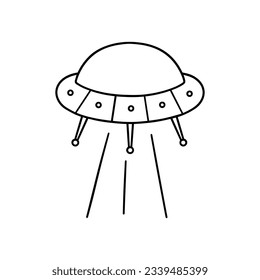 Alien space ship doodle. UFO in sketch style. Hand drawn vector illustration isolated on white background