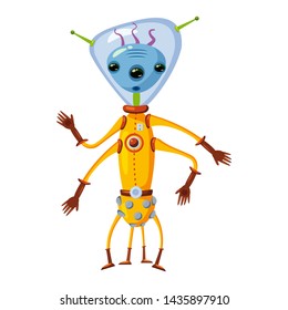 Alien in a space suit, a fantastic funny humanoid character, a monster. Vector illustration isolated cartoon style