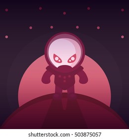 alien in space suit on another planet, sci-fi vector illustration