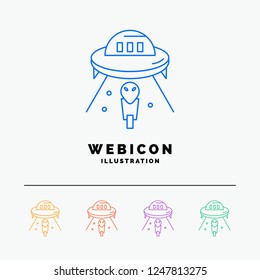 alien, space, ufo, spaceship, mars 5 Color Line Web Icon Template isolated on white. Vector illustration