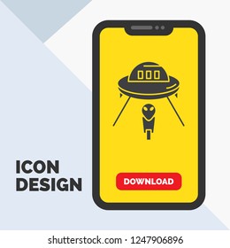 alien, space, ufo, spaceship, mars Glyph Icon in Mobile for Download Page. Yellow Background
